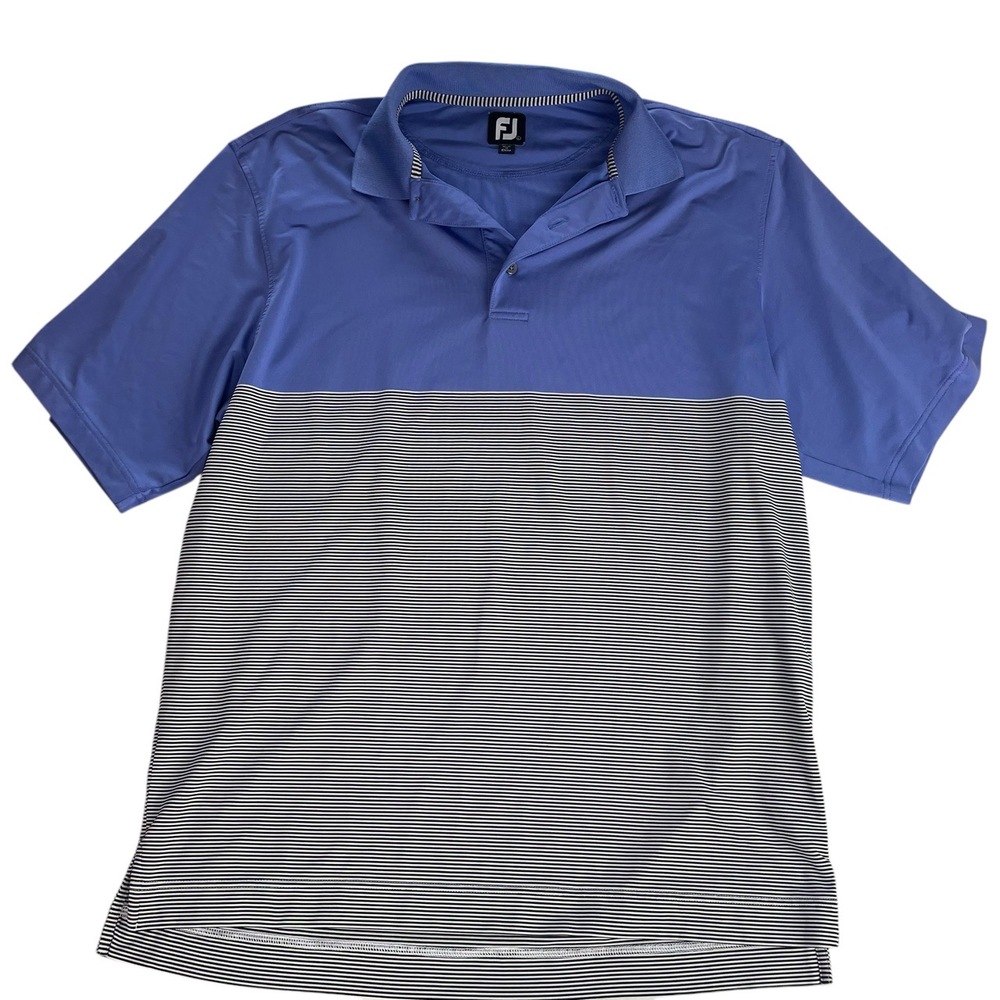 FootJoy FJ Purple with Black and White Stripe Short Sleeve Polo Shirt Mens Large